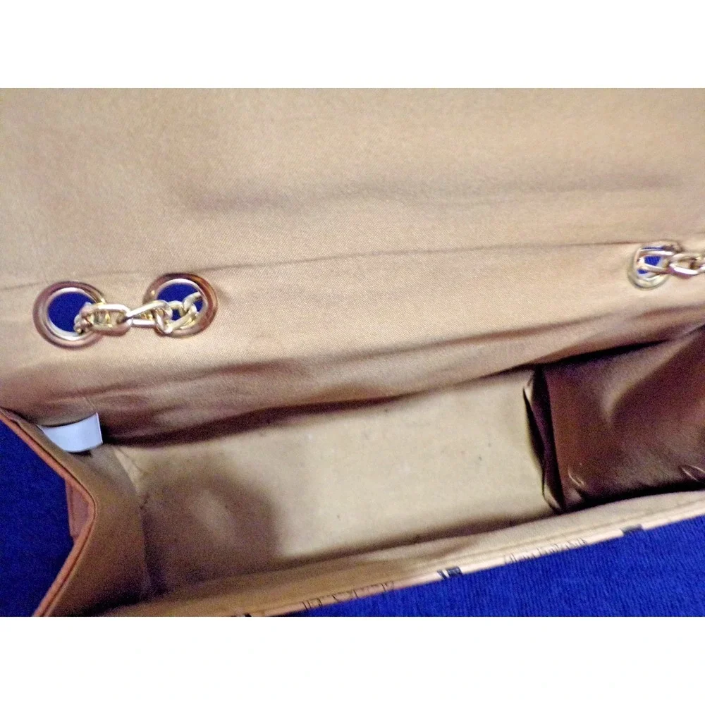 Gloria Vanderbilt Signature Crossbody Gold Chain Snap Closurer Brn & Blk Purse